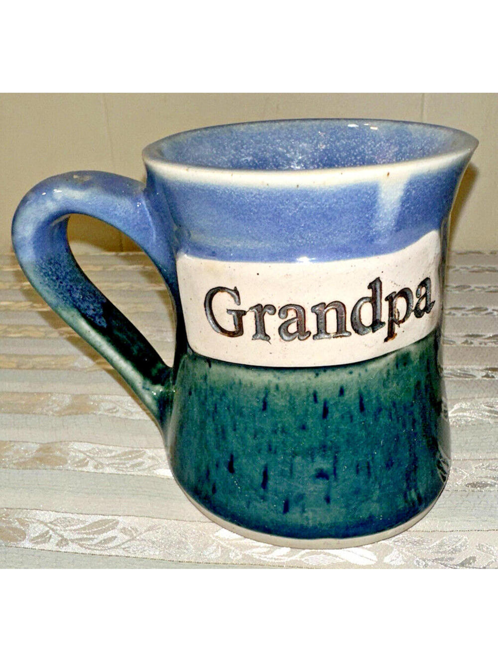 Mug Art Pottery Grandpa Cup Novelty Blue Green Tumbleweed Pottery Blue Green